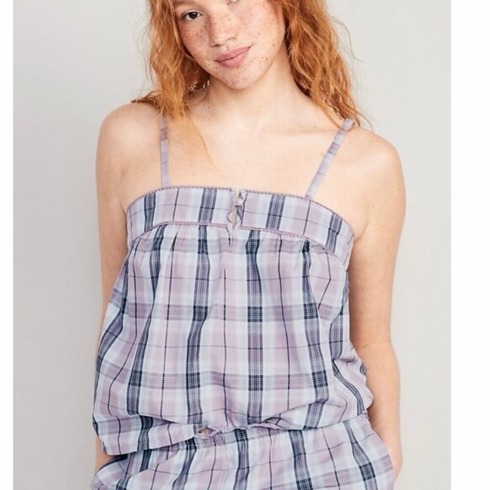 Old Navy Purple Plaid Pajama Sleep Set Top And Pants Spaghetti Straps Sz M - Picture 2 of 13